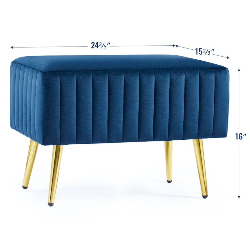 Banc d'entrée moderne rembourré de 61 cm avec siège en velours