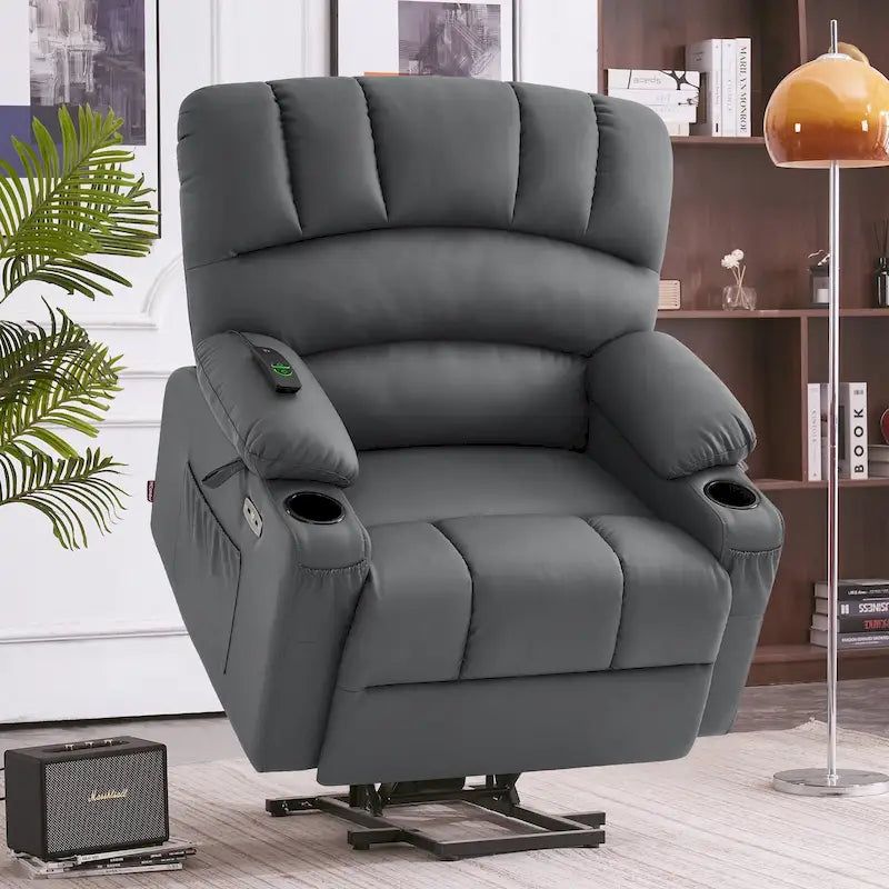 Fauteuil inclinable releveur électrique avec massage et chaleur, en similicuir (Moyen-Large)