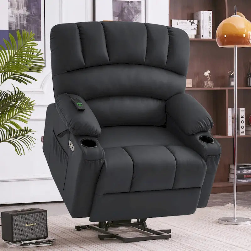 Fauteuil inclinable releveur électrique avec massage et chaleur, en similicuir (Moyen-Large)