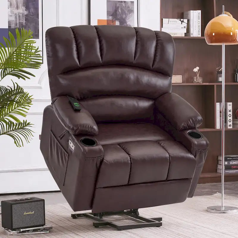 Fauteuil inclinable releveur électrique avec massage et chaleur, en similicuir (Moyen-Large)