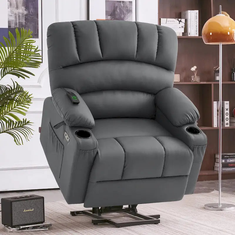 Fauteuil inclinable releveur électrique avec massage et chaleur, en similicuir (Moyen-Large)