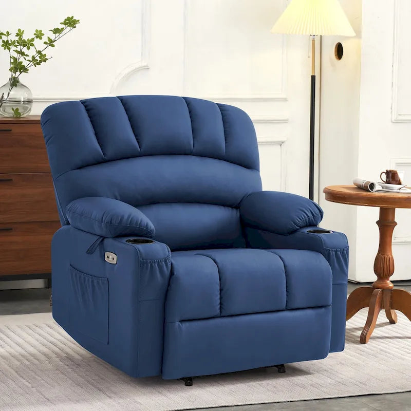 Fauteuil inclinable releveur électrique avec massage et chaleur, en similicuir (Moyen-Large)