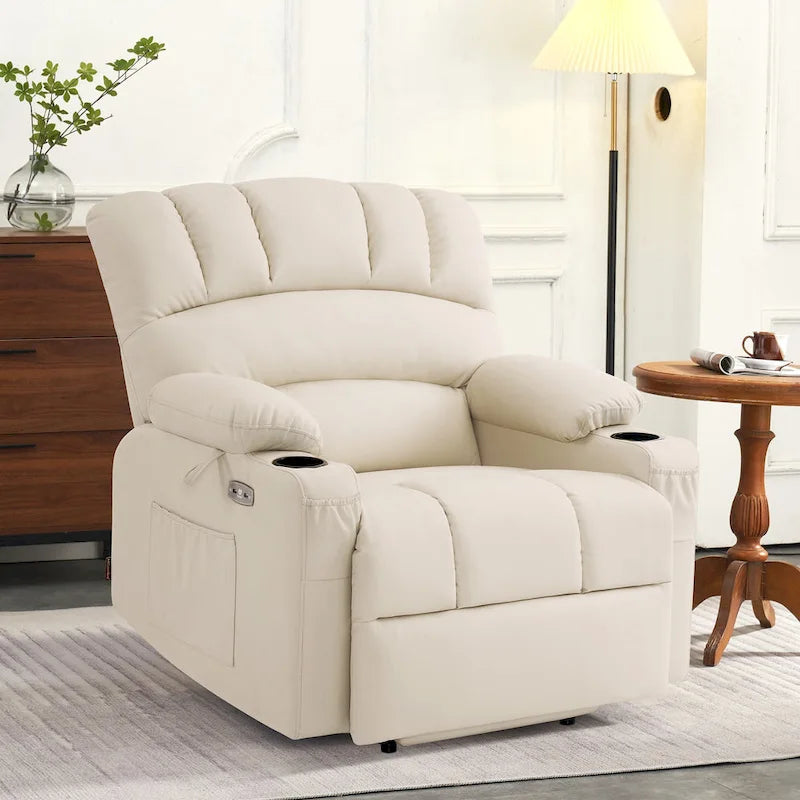 Fauteuil inclinable releveur électrique avec massage et chaleur, en similicuir (Moyen-Large)