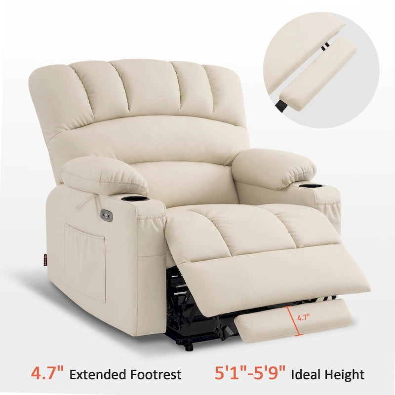 Fauteuil inclinable releveur électrique avec massage et chaleur, en similicuir (Moyen-Large)