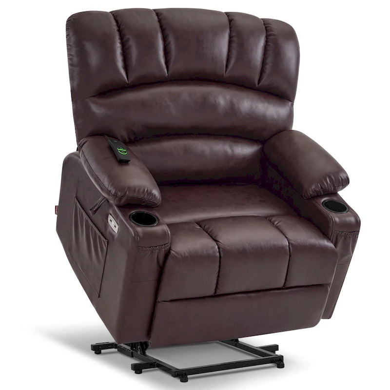 Fauteuil inclinable releveur électrique avec massage et chaleur, en similicuir (Moyen-Large)