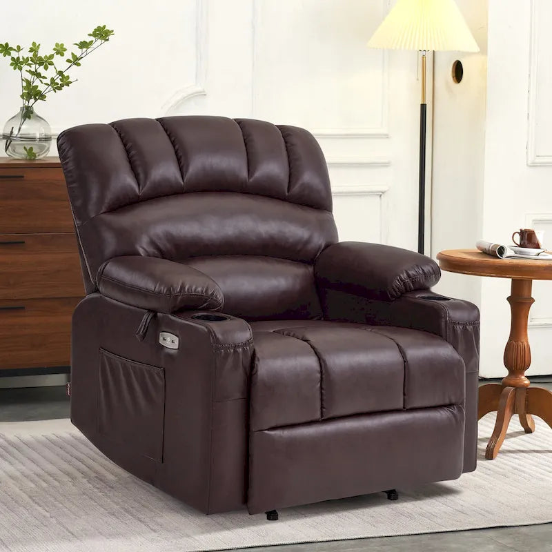 Fauteuil inclinable releveur électrique avec massage et chaleur, en similicuir (Moyen-Large)