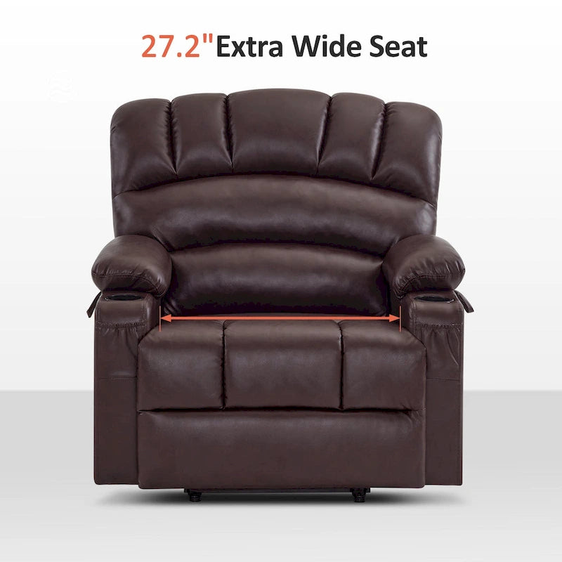 Fauteuil inclinable releveur électrique avec massage et chaleur, en similicuir (Moyen-Large)