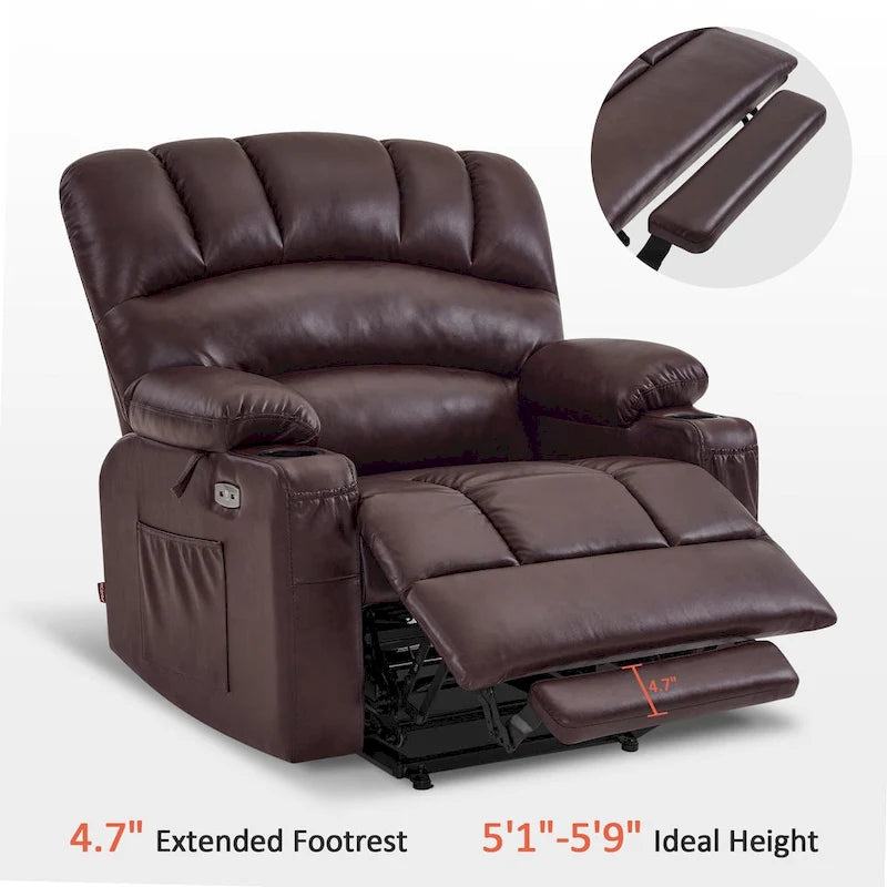 Fauteuil inclinable releveur électrique avec massage et chaleur, en similicuir (Moyen-Large)
