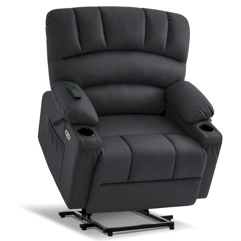 Fauteuil inclinable releveur électrique avec massage et chaleur, en similicuir (Moyen-Large)