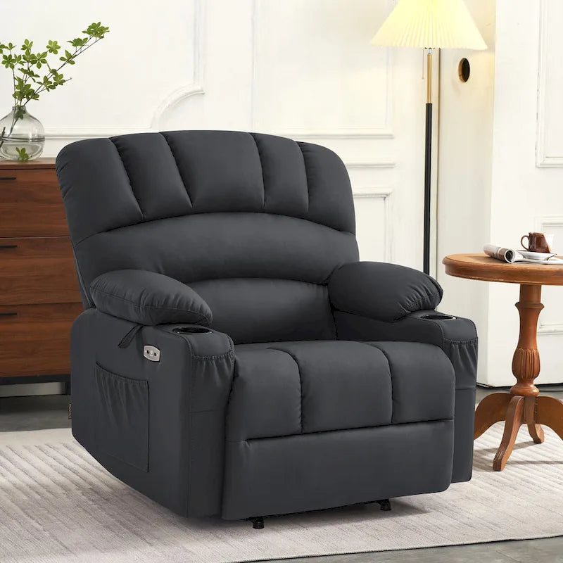 Fauteuil inclinable releveur électrique avec massage et chaleur, en similicuir (Moyen-Large)