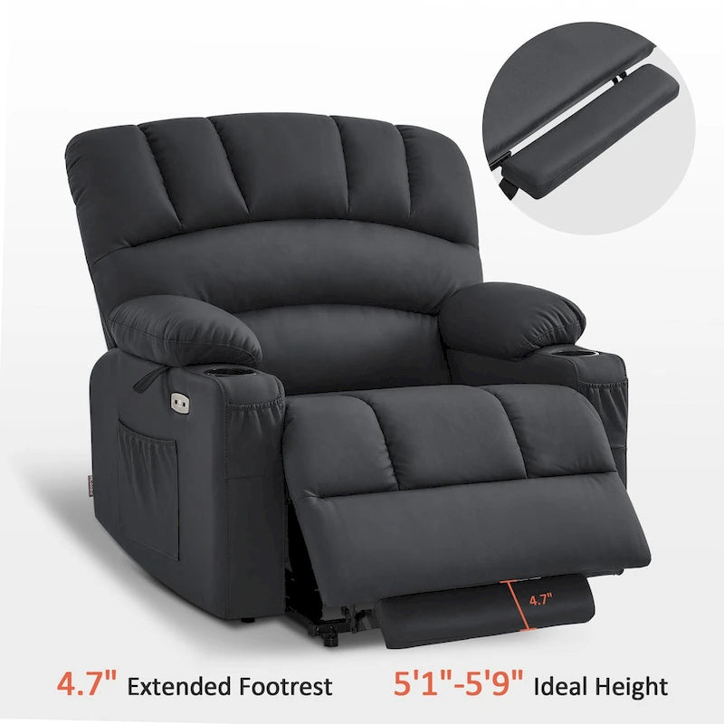 Fauteuil inclinable releveur électrique avec massage et chaleur, en similicuir (Moyen-Large)