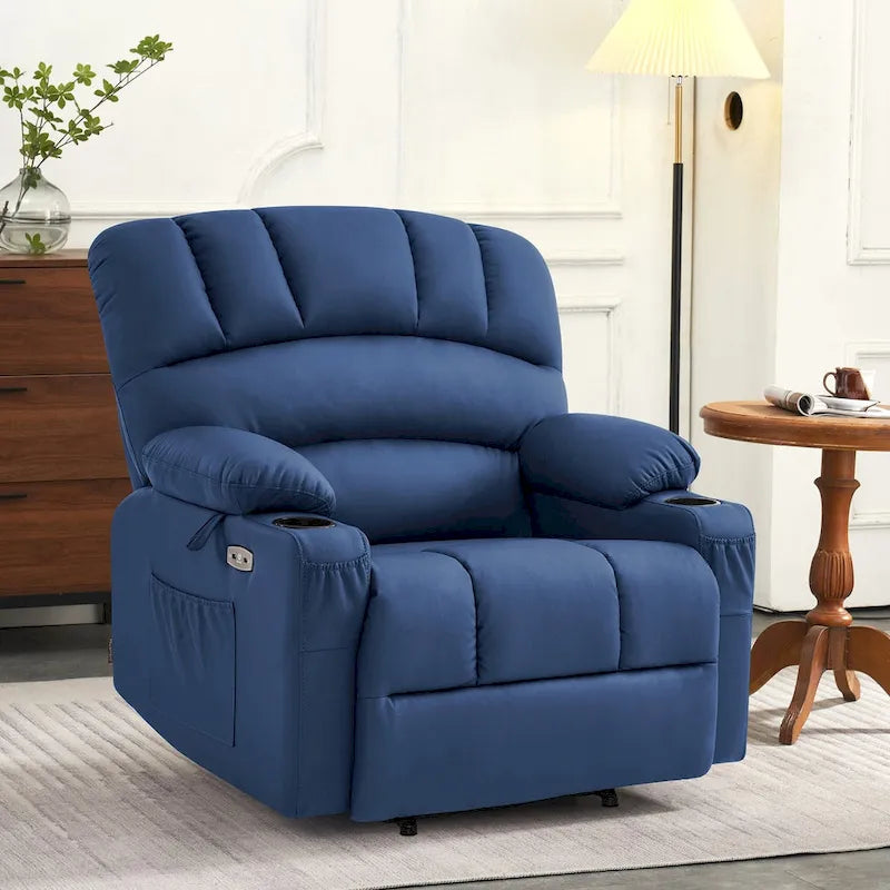Fauteuil inclinable releveur électrique avec massage et chaleur, en similicuir (Moyen-Large)
