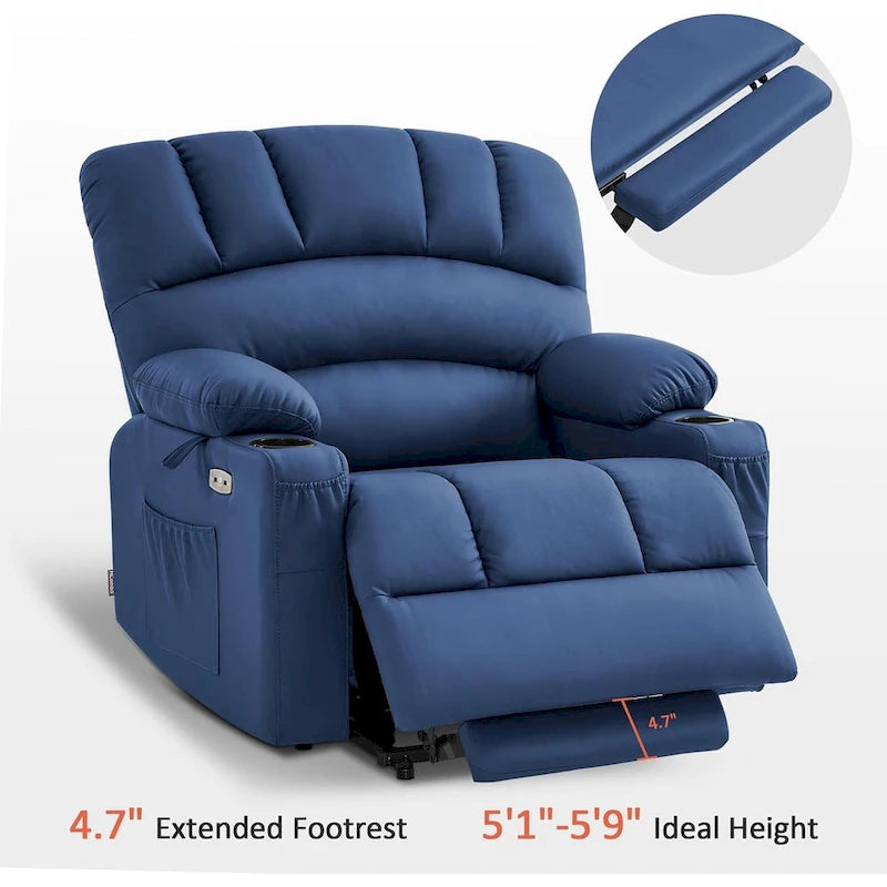 Fauteuil inclinable releveur électrique avec massage et chaleur, en similicuir (Moyen-Large)