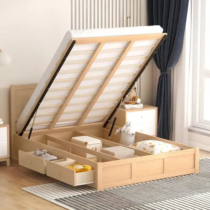 Lit plateforme en bois avec rangement intégré et 2 tiroirs
