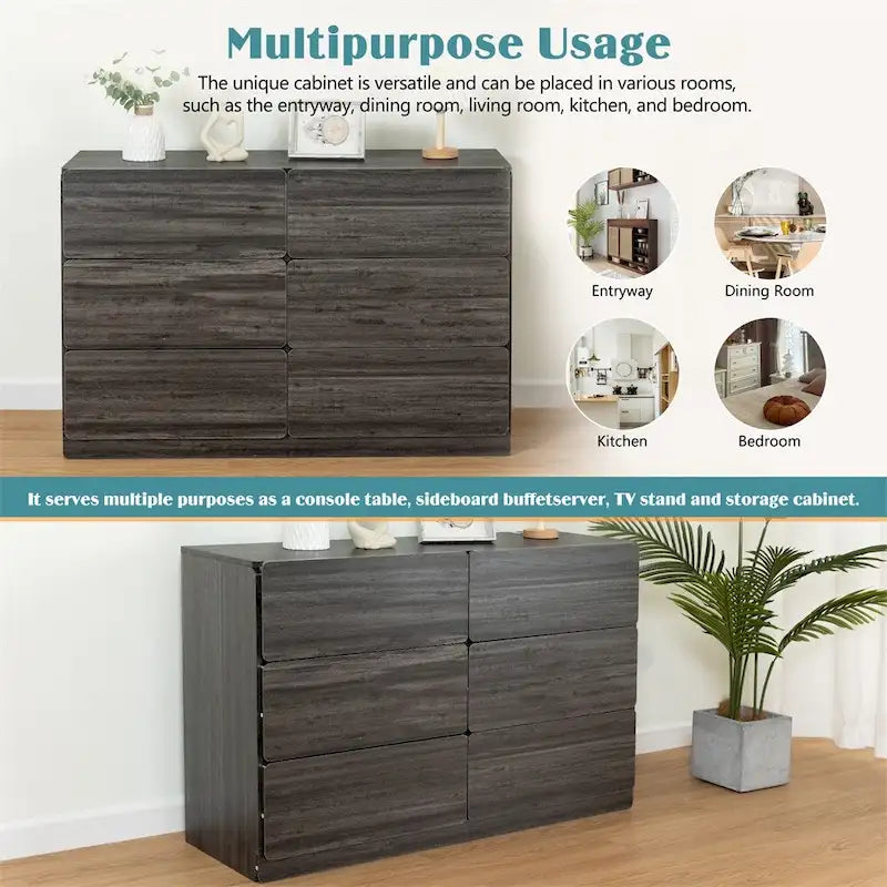 Commode en bois à six tiroirs