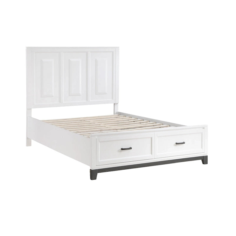 Lit plateforme avec 2 tiroirs de rangement, fini bois blanc