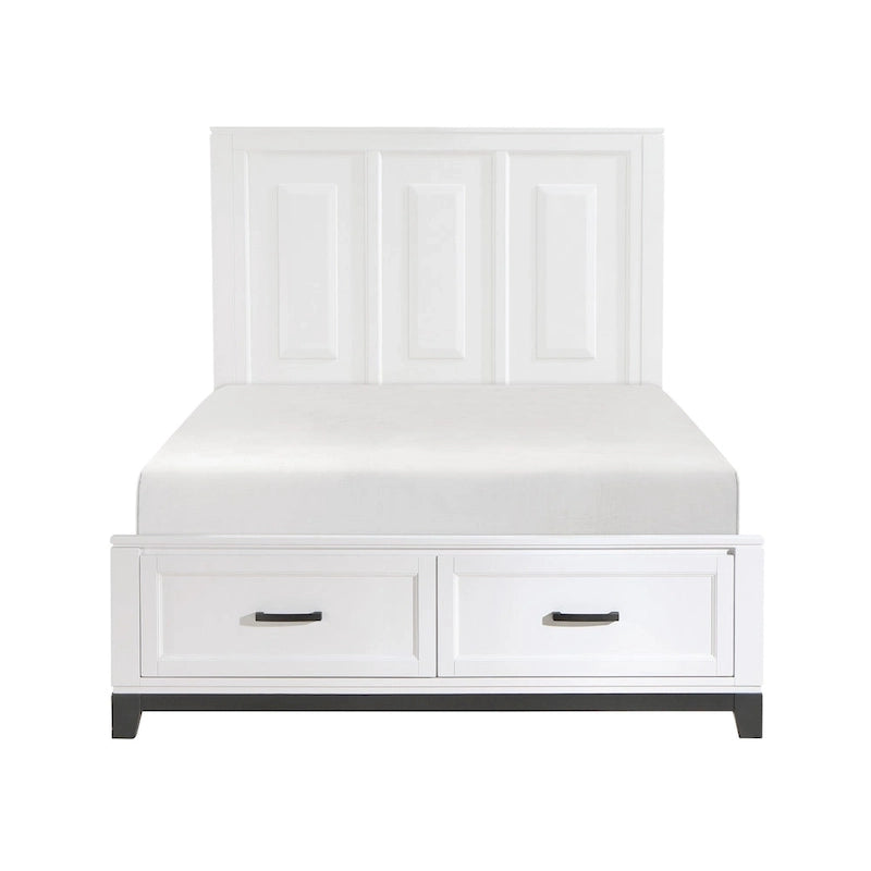 Lit plateforme avec 2 tiroirs de rangement, fini bois blanc