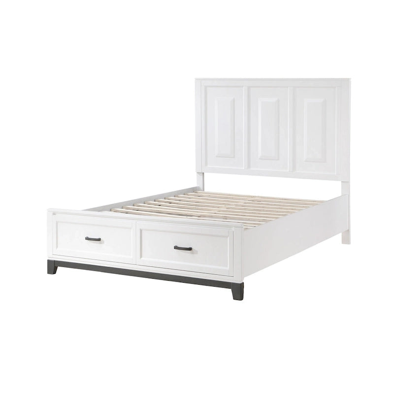 Lit plateforme avec 2 tiroirs de rangement, fini bois blanc