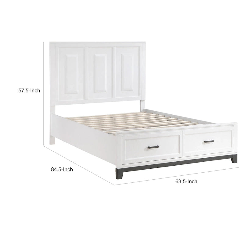 Lit plateforme avec 2 tiroirs de rangement, fini bois blanc