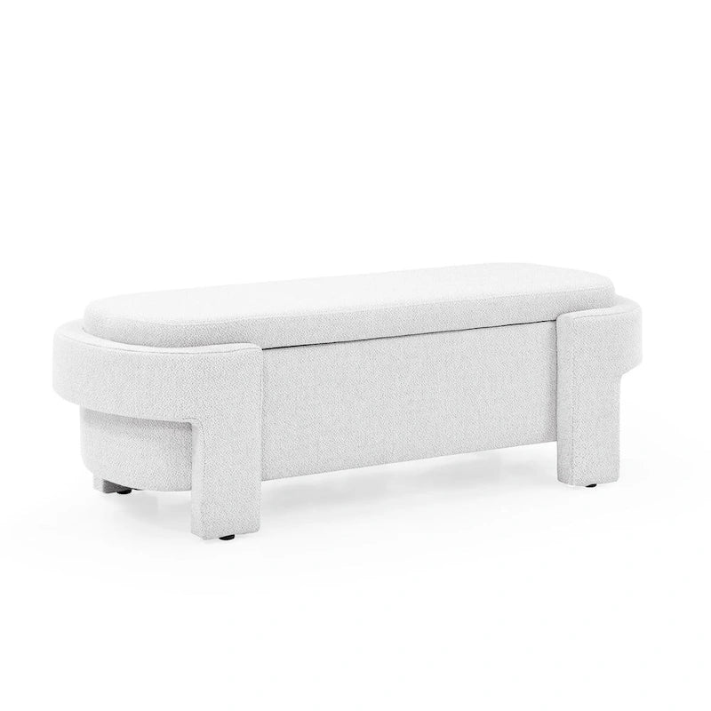 Banc rembourré en tissu de lin avec grand espace de rangement - 51,5L x 20,5l x 17H