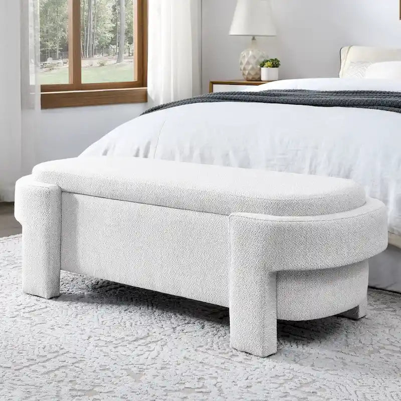 Banc rembourré en tissu de lin avec grand espace de rangement - 51,5L x 20,5l x 17H