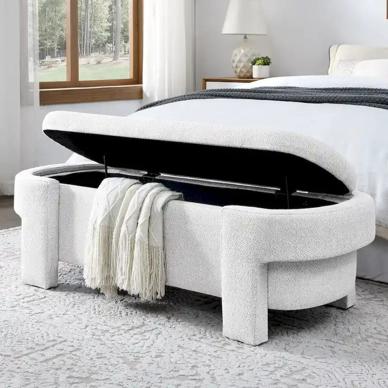 Banc rembourré en tissu de lin avec grand espace de rangement - 51,5L x 20,5l x 17H