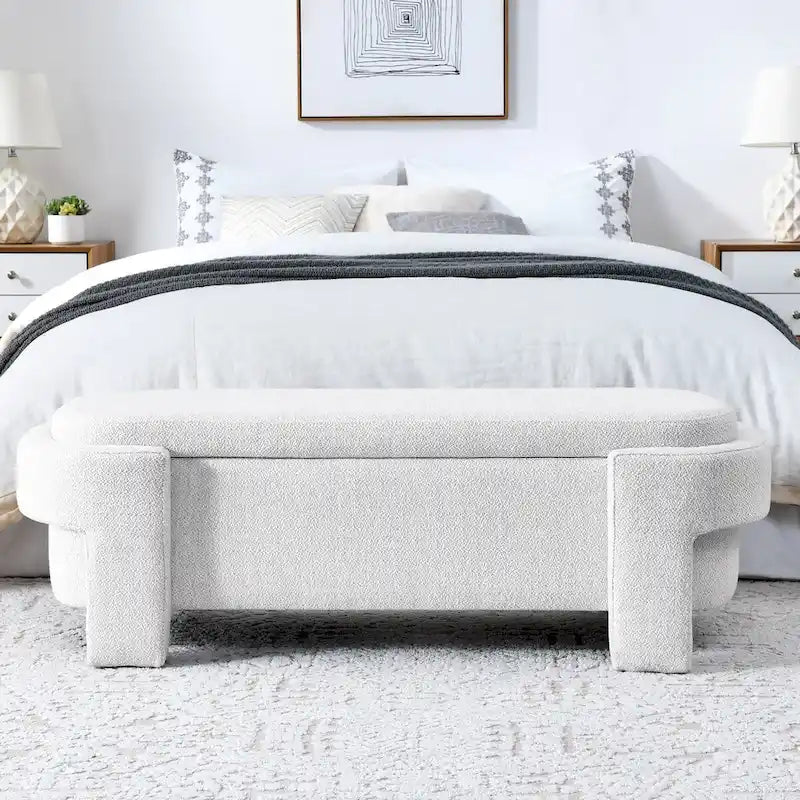 Banc rembourré en tissu de lin avec grand espace de rangement - 51,5L x 20,5l x 17H