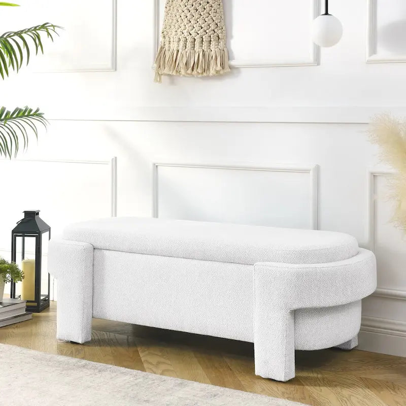 Banc rembourré en tissu de lin avec grand espace de rangement - 51,5L x 20,5l x 17H