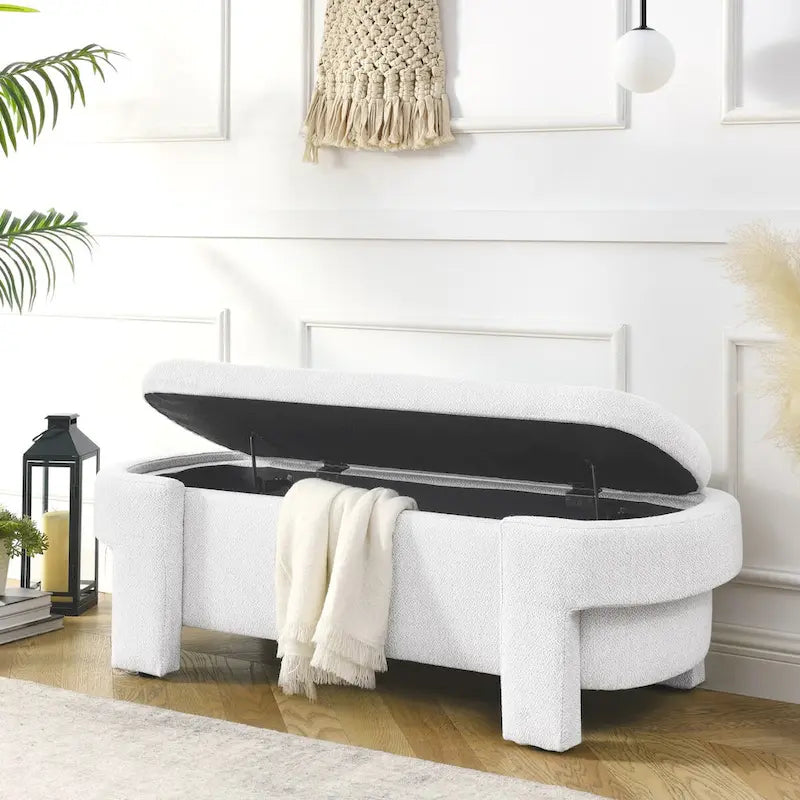 Banc rembourré en tissu de lin avec grand espace de rangement - 51,5L x 20,5l x 17H