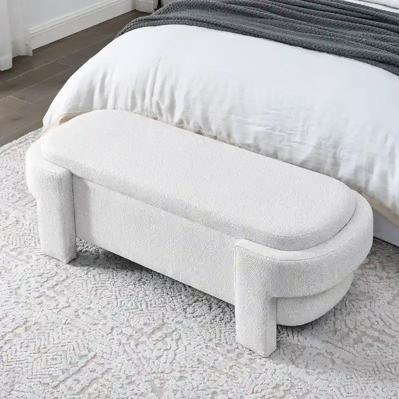 Banc rembourré en tissu de lin avec grand espace de rangement - 51,5L x 20,5l x 17H