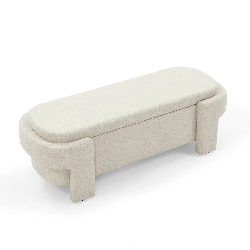 Banc rembourré en tissu de lin avec grand espace de rangement - 51,5L x 20,5l x 17H