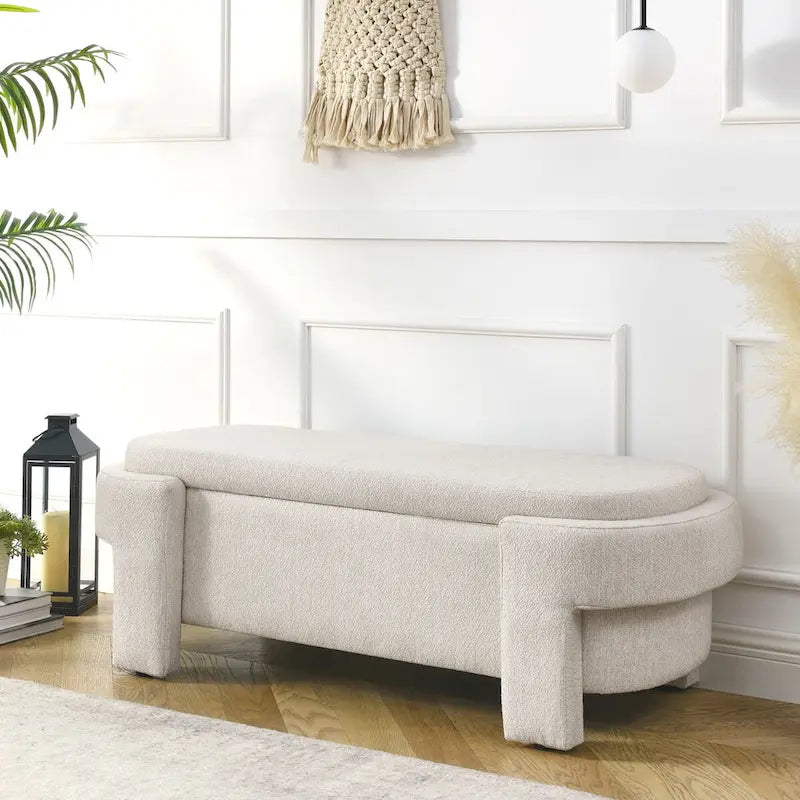 Banc rembourré en tissu de lin avec grand espace de rangement - 51,5L x 20,5l x 17H