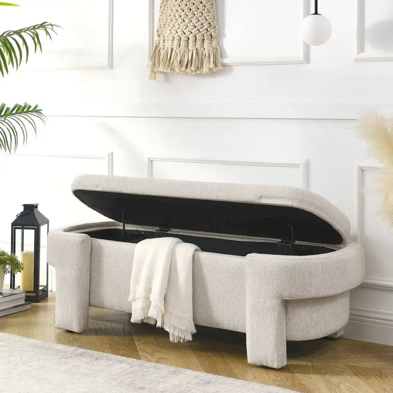 Banc rembourré en tissu de lin avec grand espace de rangement - 51,5L x 20,5l x 17H