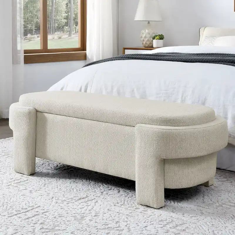 Banc rembourré en tissu de lin avec grand espace de rangement - 51,5L x 20,5l x 17H