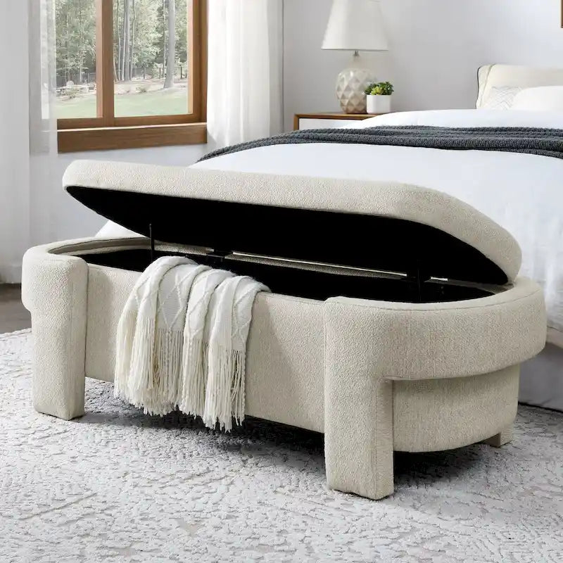 Banc rembourré en tissu de lin avec grand espace de rangement - 51,5L x 20,5l x 17H