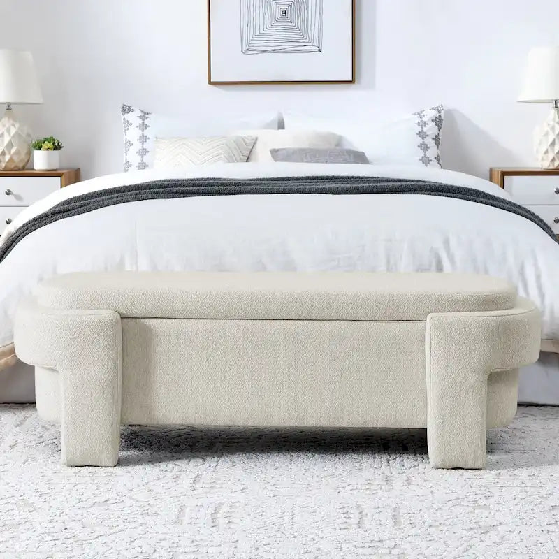 Banc rembourré en tissu de lin avec grand espace de rangement - 51,5L x 20,5l x 17H