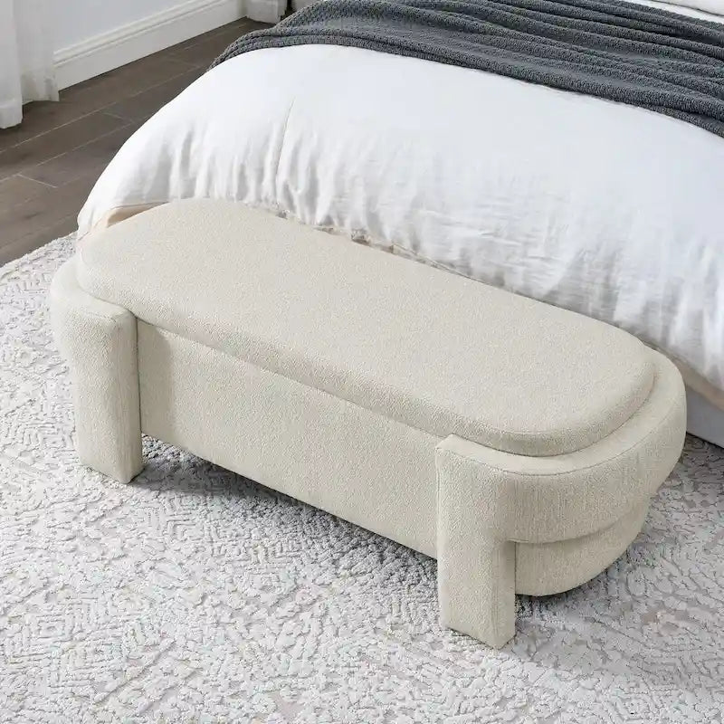 Banc rembourré en tissu de lin avec grand espace de rangement - 51,5L x 20,5l x 17H
