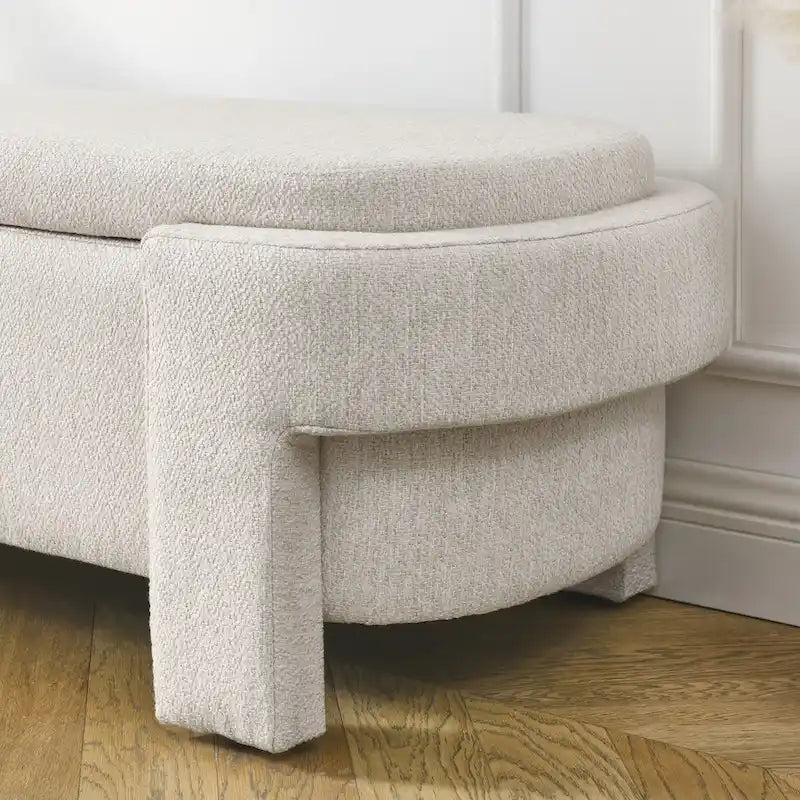 Banc rembourré en tissu de lin avec grand espace de rangement - 51,5L x 20,5l x 17H