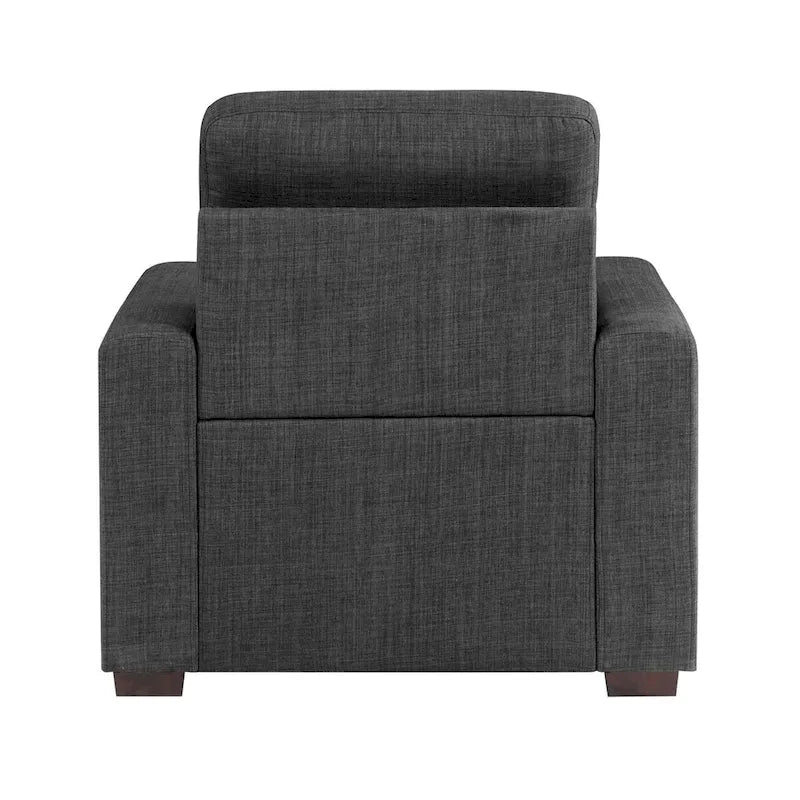 Chaise, pouf escamotable, polyester gris foncé, bois espresso