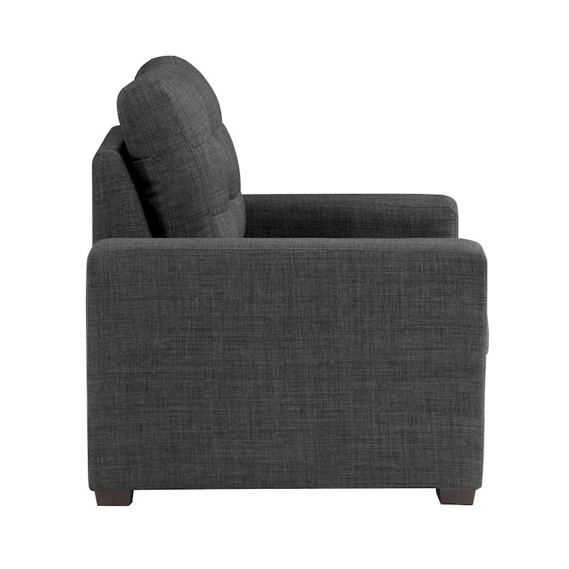 Chaise, pouf escamotable, polyester gris foncé, bois espresso