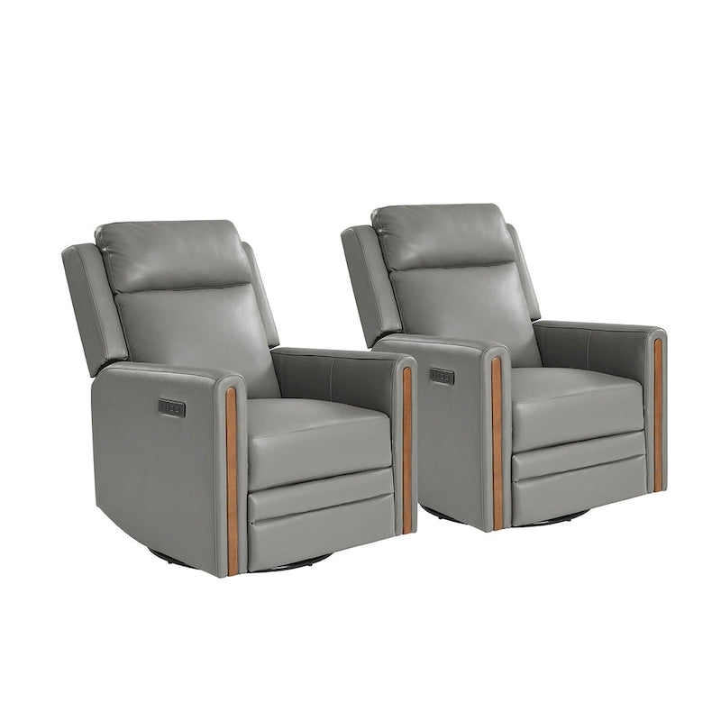 Fauteuil inclinable, pivotant et berçant motorisé en cuir véritable, avec repose-tête et repose-pieds réglables