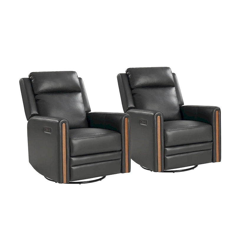 Fauteuil inclinable, pivotant et berçant motorisé en cuir véritable, avec repose-tête et repose-pieds réglables