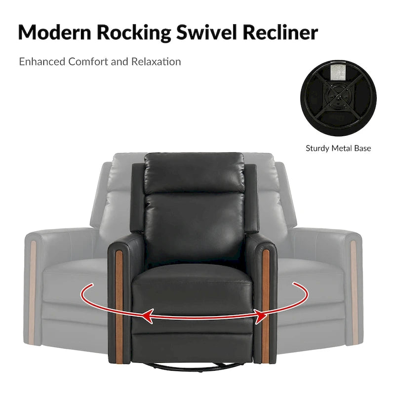 Fauteuil inclinable, pivotant et berçant motorisé en cuir véritable, avec repose-tête et repose-pieds réglables