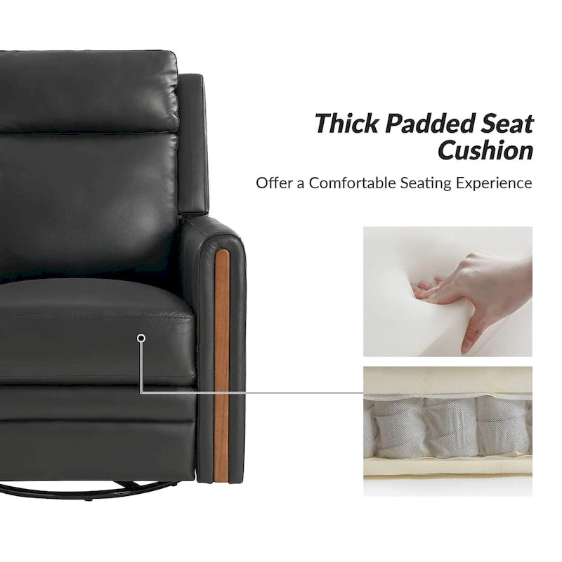 Fauteuil inclinable, pivotant et berçant motorisé en cuir véritable, avec repose-tête et repose-pieds réglables