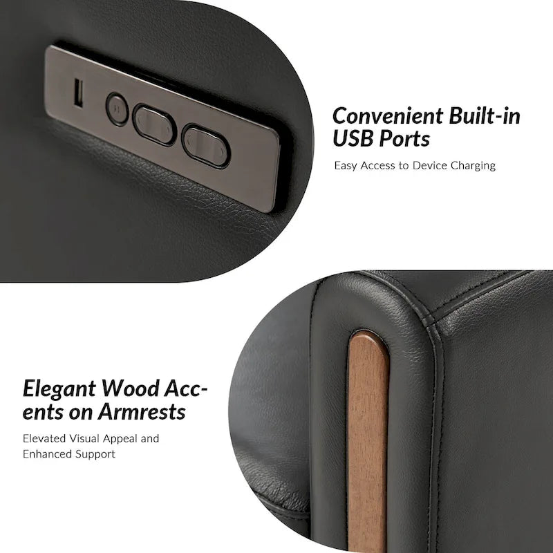 Fauteuil inclinable, pivotant et berçant motorisé en cuir véritable, avec repose-tête et repose-pieds réglables