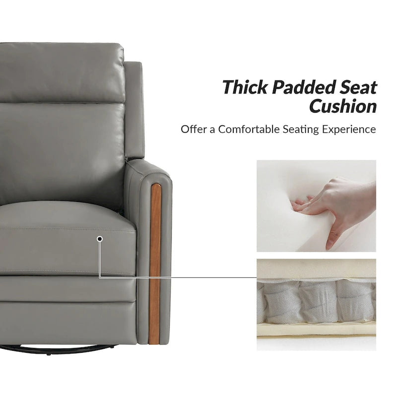 Fauteuil inclinable, pivotant et berçant motorisé en cuir véritable, avec repose-tête et repose-pieds réglables