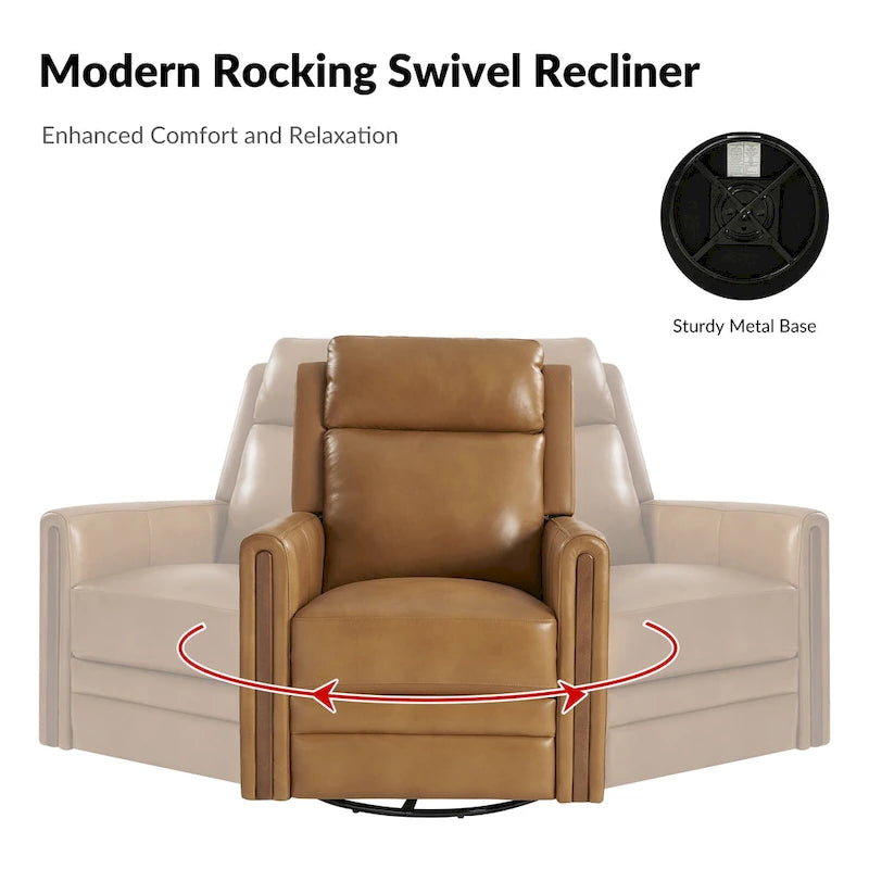 Fauteuil inclinable, pivotant et berçant motorisé en cuir véritable, avec repose-tête et repose-pieds réglables