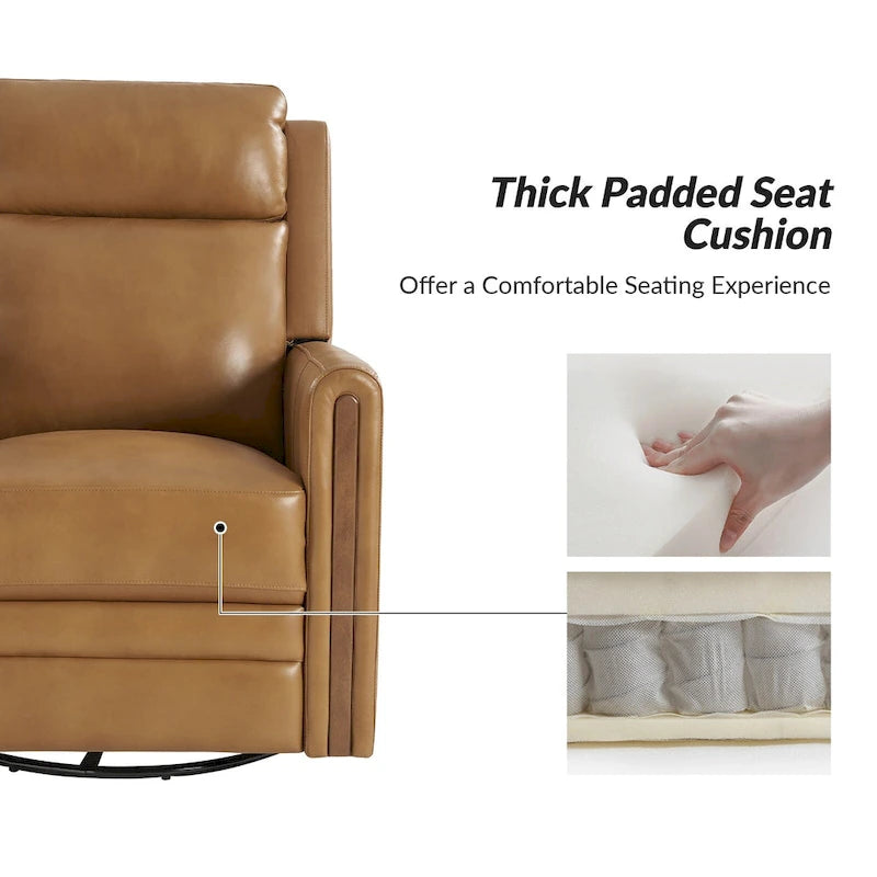 Fauteuil inclinable, pivotant et berçant motorisé en cuir véritable, avec repose-tête et repose-pieds réglables