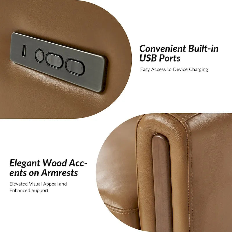 Fauteuil inclinable, pivotant et berçant motorisé en cuir véritable, avec repose-tête et repose-pieds réglables