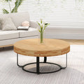Table basse ronde moderne avec motif sculpté en bois et pieds en métal pour salon, salle de réception, bureau, Noir